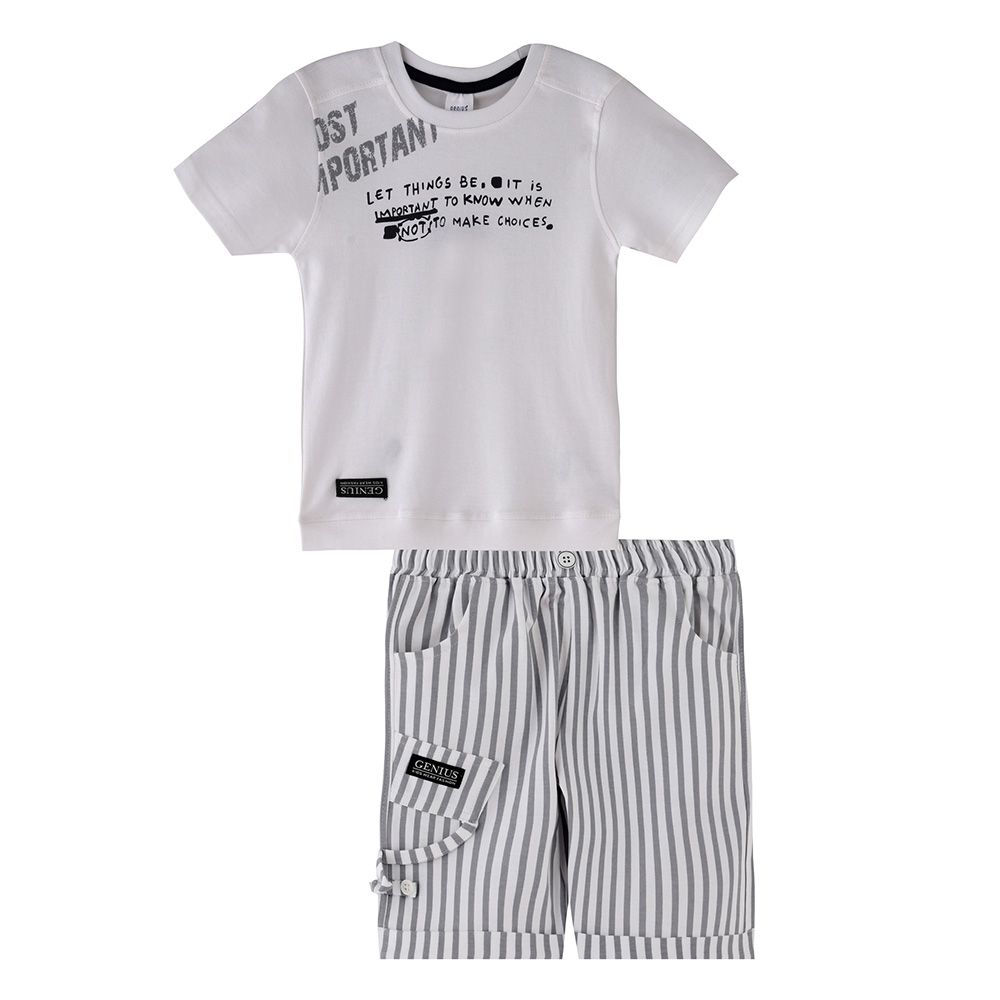 Genius - 2pc-Set - Boy's Short Sleeve T-Shirt w/ Bermuda Shorts - White/Black