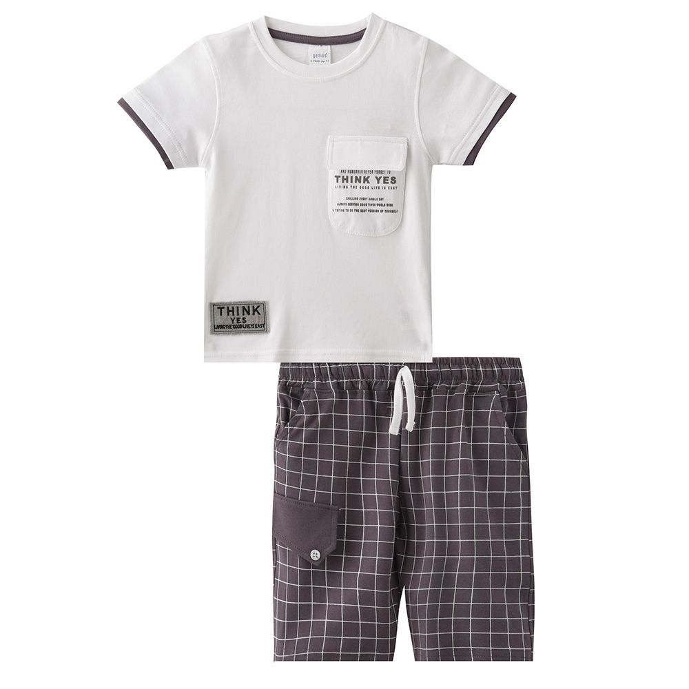 Genius - 2pc-Set - Boy's Short Sleeve T-Shirt w/ Bermuda Shorts - White/Grey