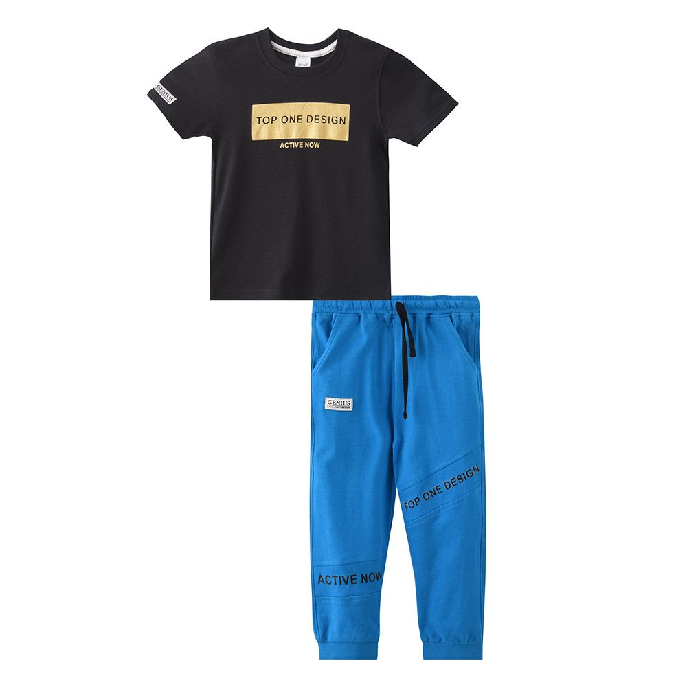 Genius - 2pc-Set - Boy's Short Sleeve T-Shirt w/ Pants - Black/Blue