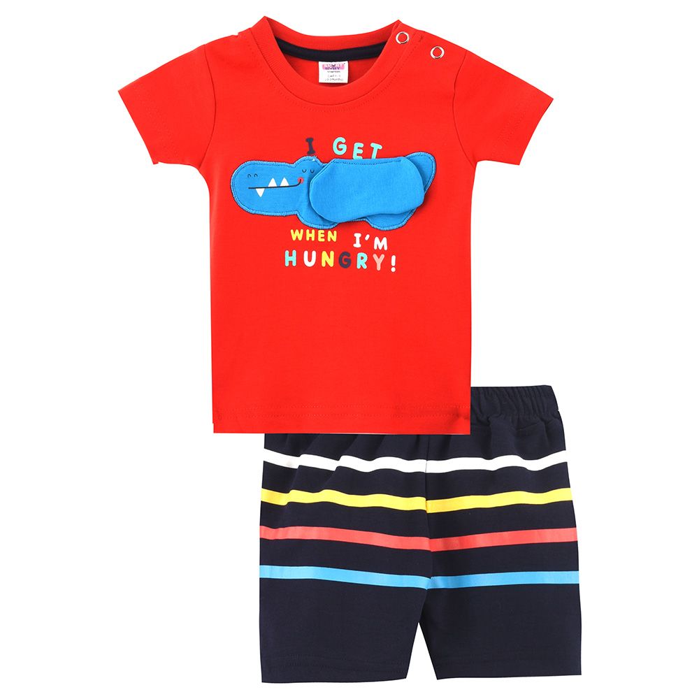 Smart Baby - 2pc-Set - Half Sleeve T-Shirt w/ Bermuda Shorts - Red