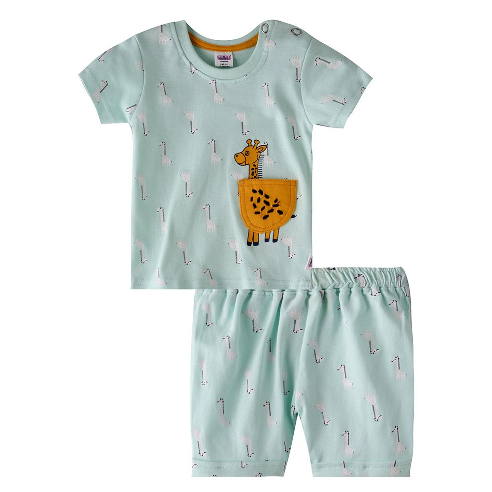 Smart Baby - 2pc-Set - Giraffe T-Shirt w/ Bermuda Shorts Set - Mint