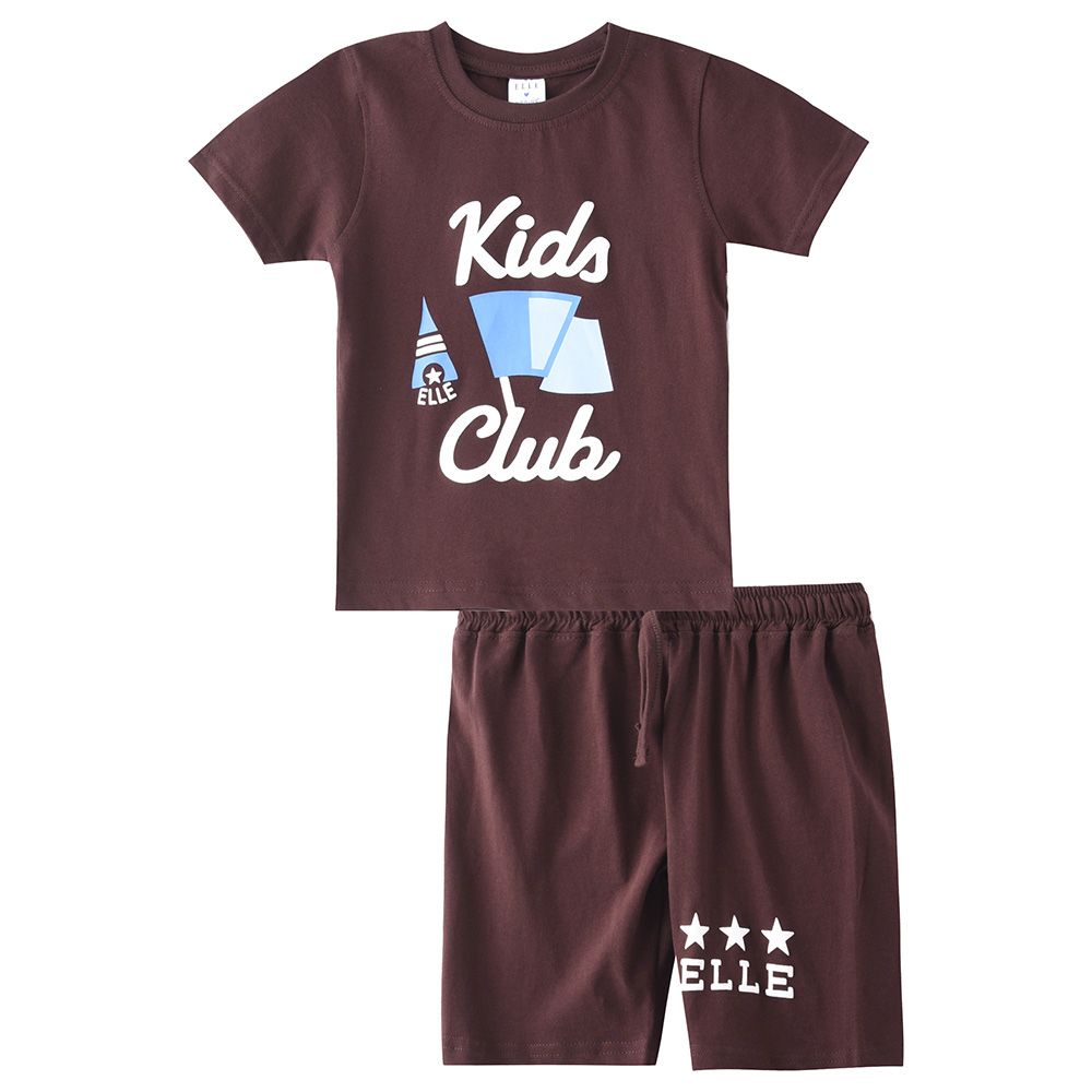 Genius - 2pc-Set - Boy Printed Half Sleeve T-shirt With Bermuda - Brown