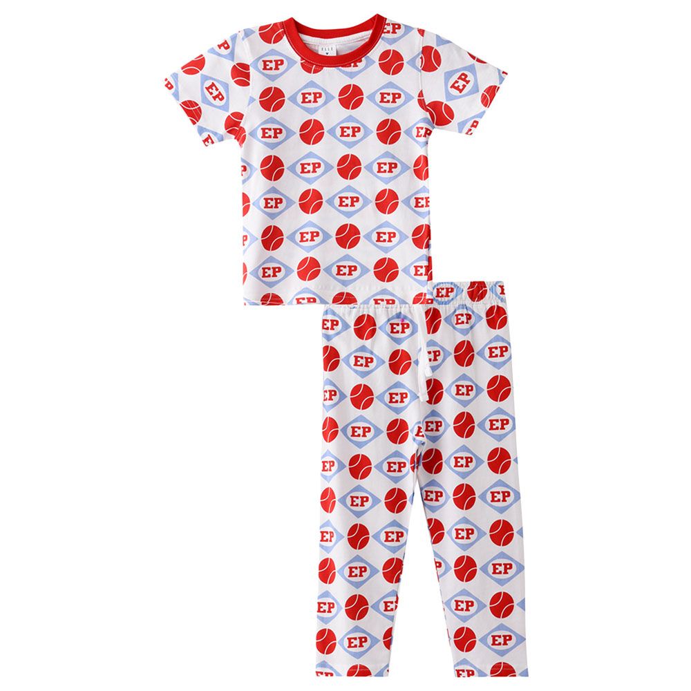 Genius - 2pc-Set - Boy Half Sleeve T-shirt With Pants - White/Red