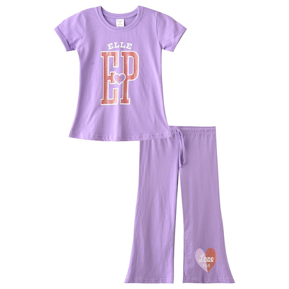 Genius - 2pc-Set - Girl Half Sleeve T-shirt With Capri - Voilet