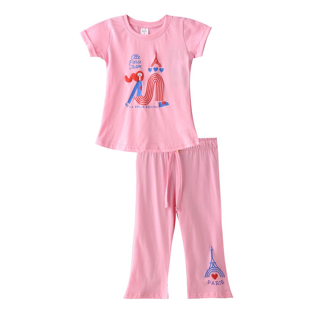 Genius - 2pc-Set - Girl's Short Sleeve T-Shirt w/ Capri Shorts - Pink