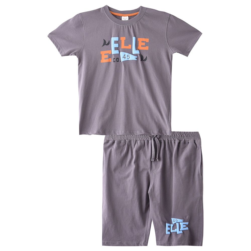 Genius - 2pc-Set - Boy Printed Half Sleeve T-shirt With Bermuda - Grey