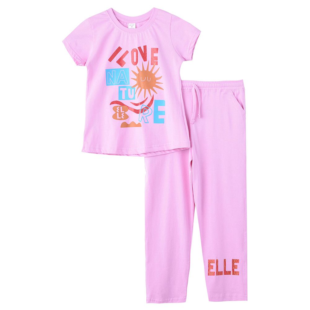 Genius - 2pc-Set - Girl Half Sleeve T-shirt With Pants - Pink