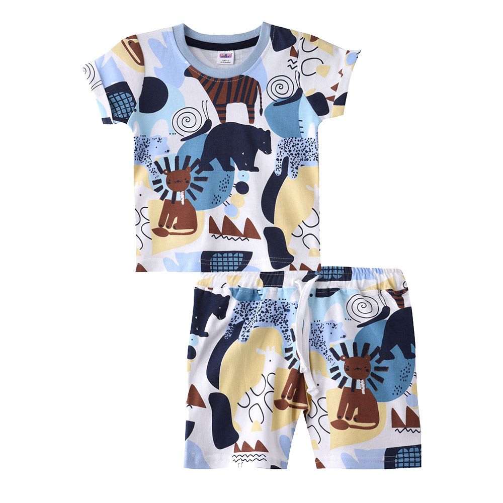 Smart Baby - 2pc-Set - Baby Boy T-shirt And Bermuda - White/Blue