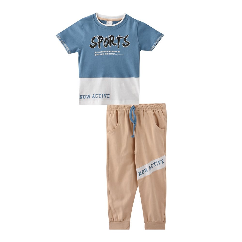 Genius - 2pc-Set - Boy's Short Sleeve T-Shirt w/ Pants - Blue/Beige