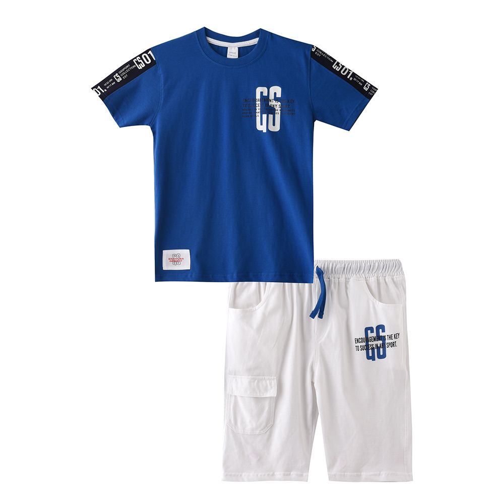 Genius - 2pc-Set - Boy's Half Sleeve T-Shirt w/ Bermuda Shorts - Blue/White