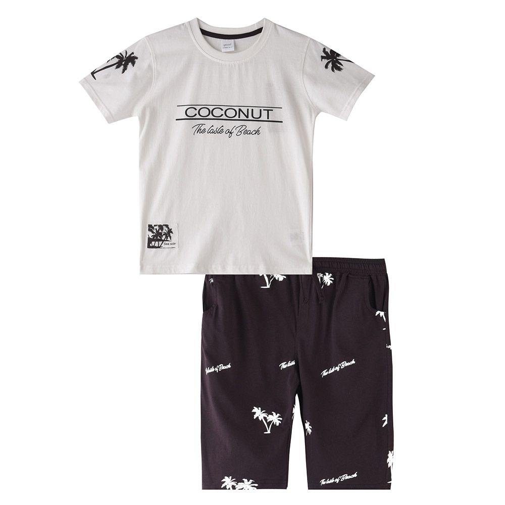 Genius - 2pc-Set - Boy's Half Sleeve T-Shirt w/ Bermuda Shorts - Black/White