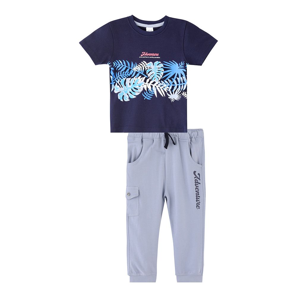 Genius - 2pc-Set - Boy's Short Sleeve T-Shirt w/ Pants - Navy Blue