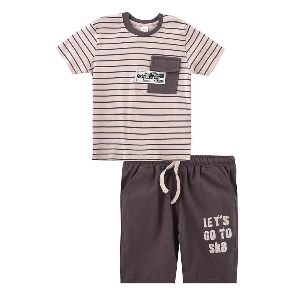 Genius - 2pc-Set - Boy's Short Sleeve T-Shirt w/ Bermuda Shorts - Dark Grey/Pink