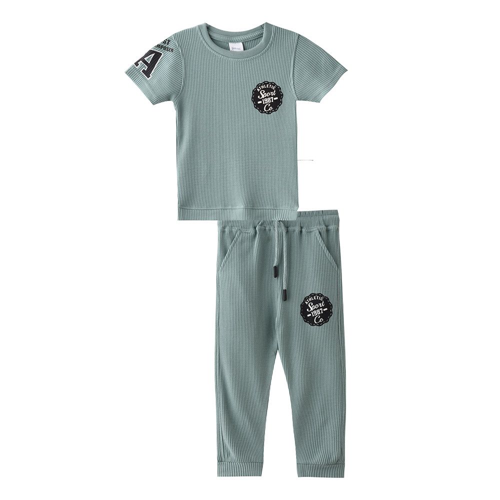 Genius - 2pc-Set - Boy's Printed Half Sleeve T-Shirt w/ Pants - Sky Blue