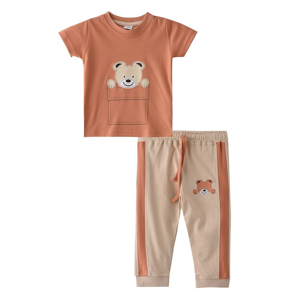 Smart Baby - 2pc-Set - Baby Boy Bear T-Shirt w/ Pants - Brown