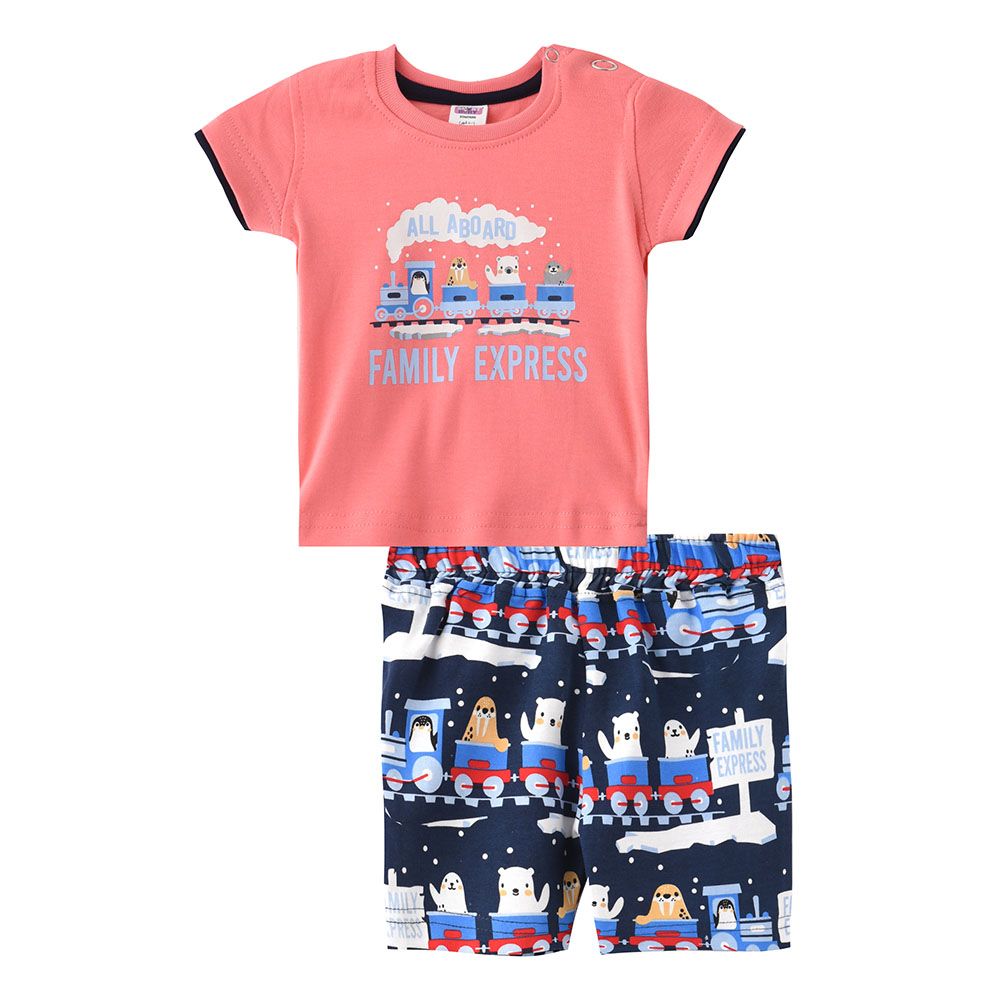 Smart Baby - 2pc-Set - Half Sleeve T-Shirt w/ Bermuda Shorts - Pink