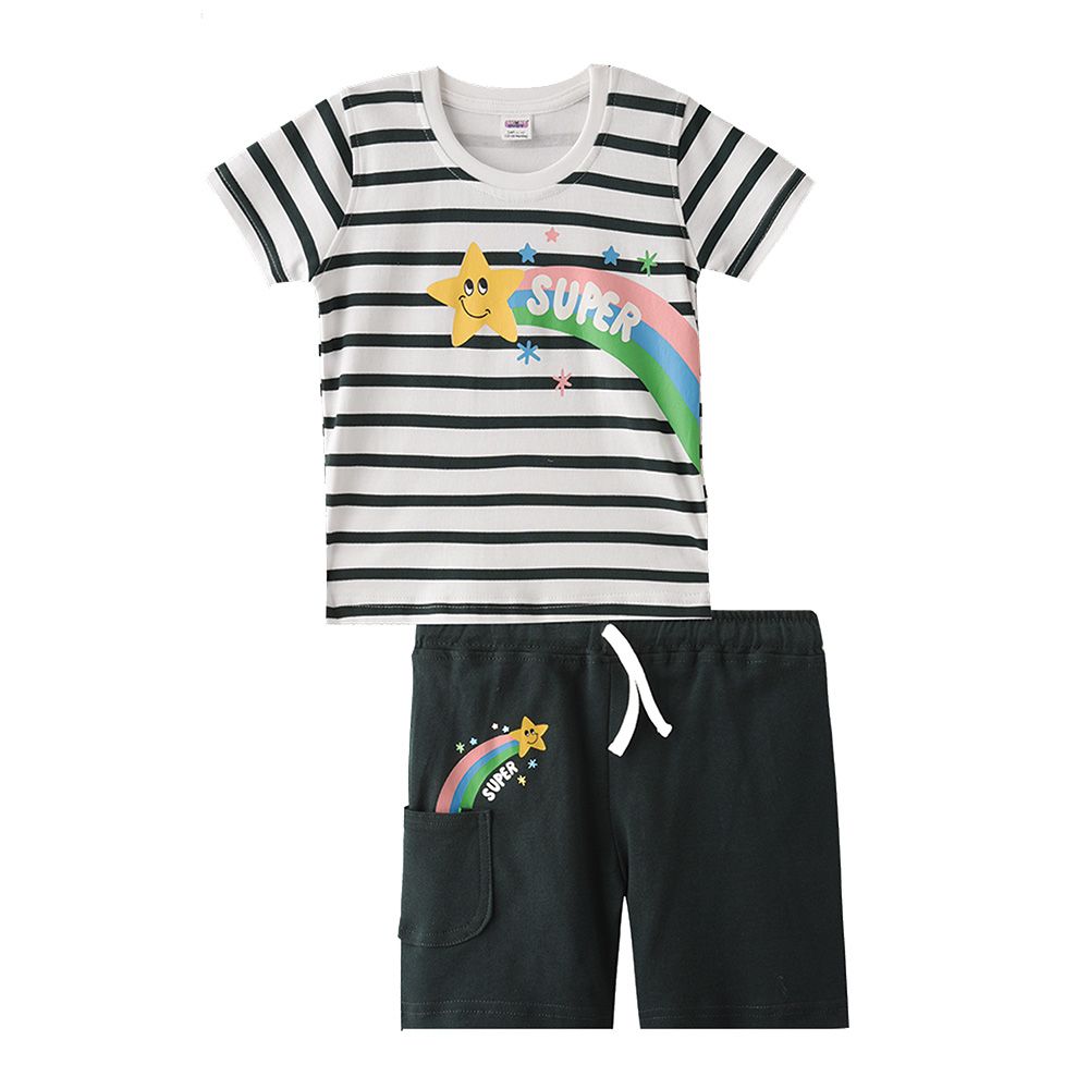 Smart Baby - 2pc-Set - Baby Boy T-Shirt And Bermuda - White/Green