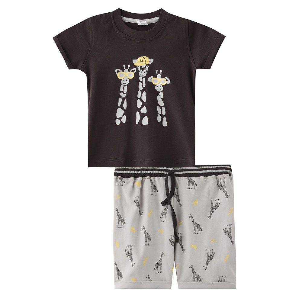 Smart Baby - 2pc-Set - Printed T-Shirt w/ Bermuda Shorts - Charcoal