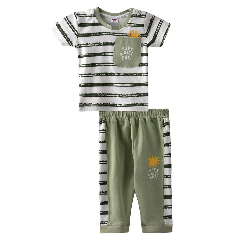 Smart Baby - 2pc-Set - Striped T-Shirt w/ Pants - White