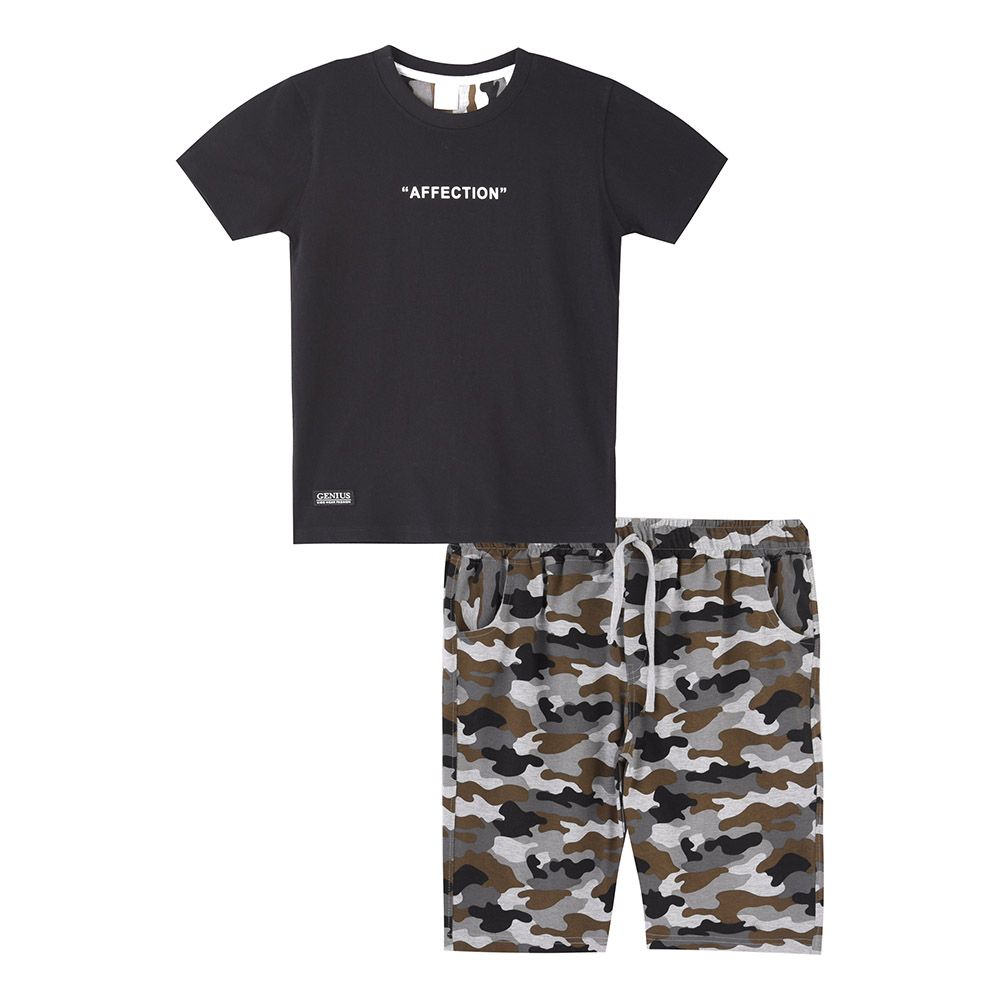 Genius - 2pc-Set - Boy's Short Sleeve T-Shirt w/ Printed Bermuda Shorts