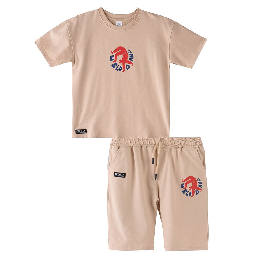 Genius - 2pc-Set - Boy's Half Sleeve T-Shirt w/ Bermuda Shorts - Cream