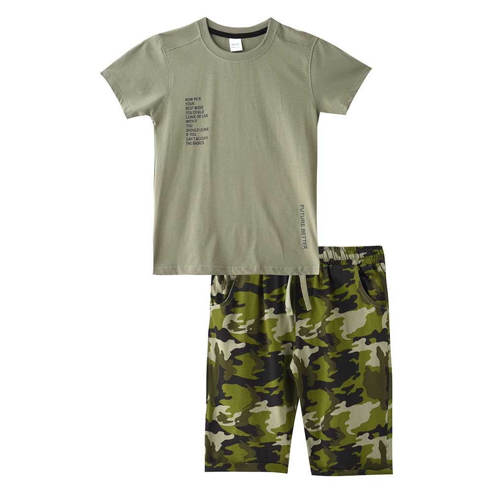 Genius - 2pc-Set - Boy's Half Sleeve T-Shirt w/ Bermuda Shorts - Grey/Green