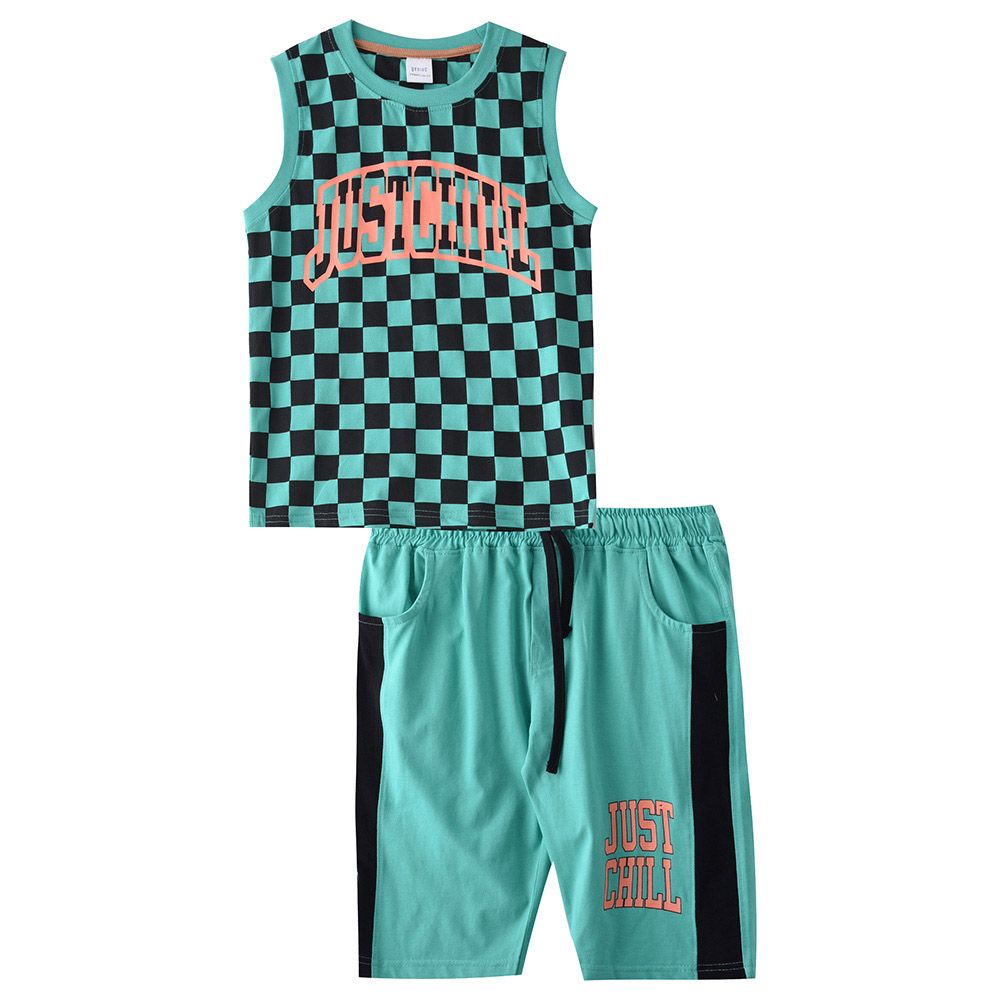 Genius - 2pc-Set - Boy Printed Sleeveless T-shirt With Bermuda - Green