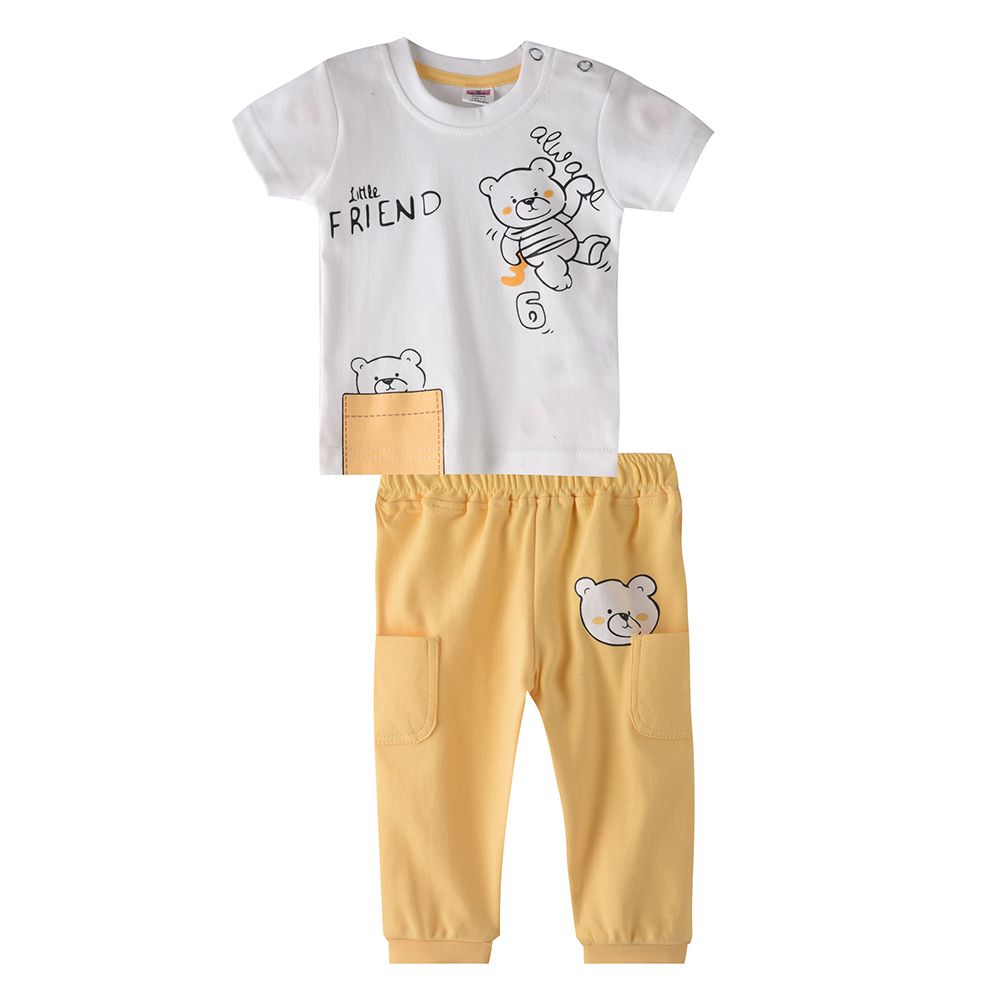 Smart Baby - 2pc-Set - Baby Boy T-Shirt w/ Pants - White