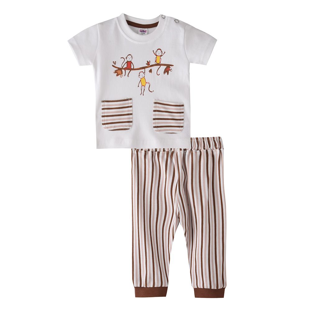 Smart Baby - 2pc-Set -T-Shirt w/ Striped Pants - White