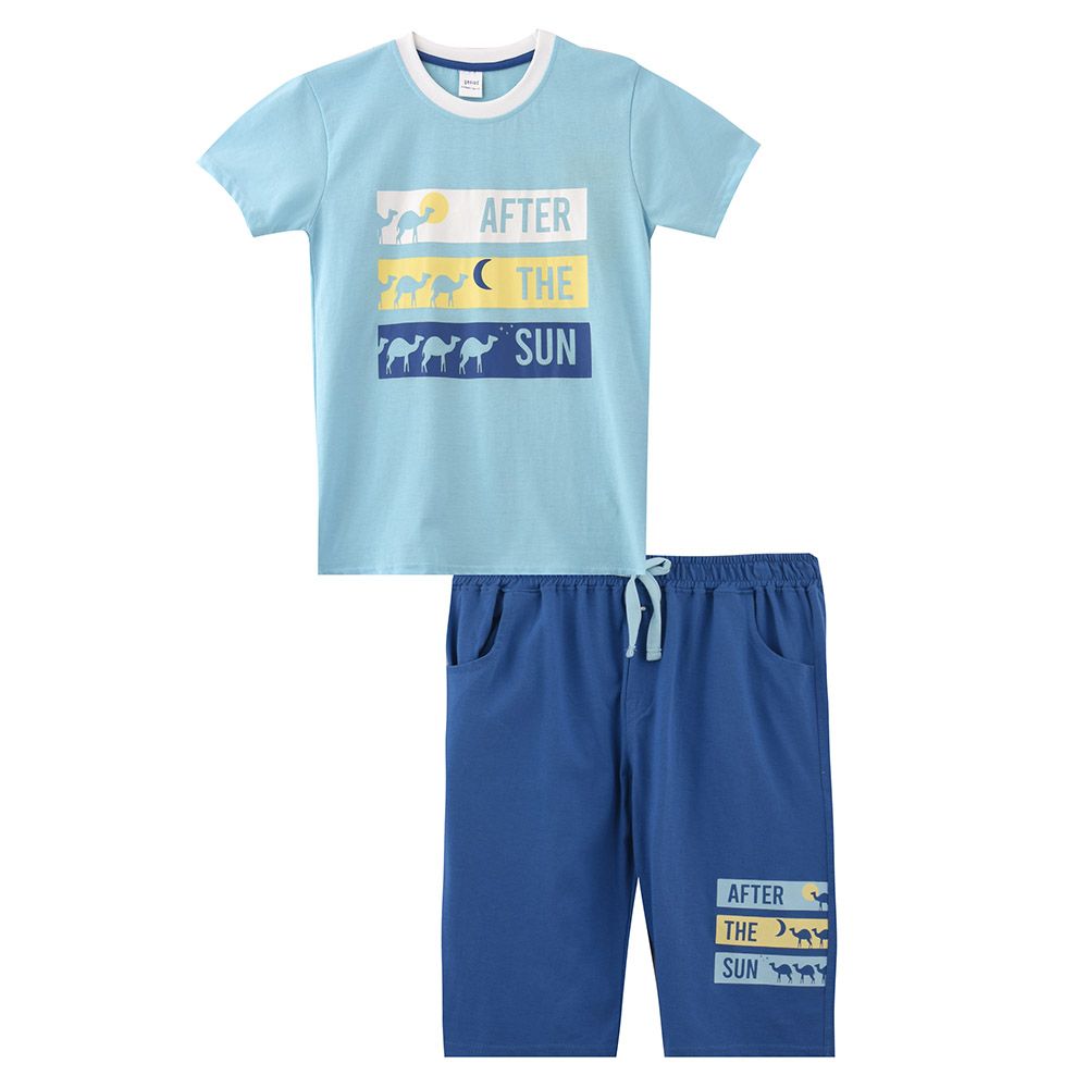 Genius - 2pc-Set - Boy's Short Sleeve T-Shirt w/ Bermuda Shorts - Light Blue