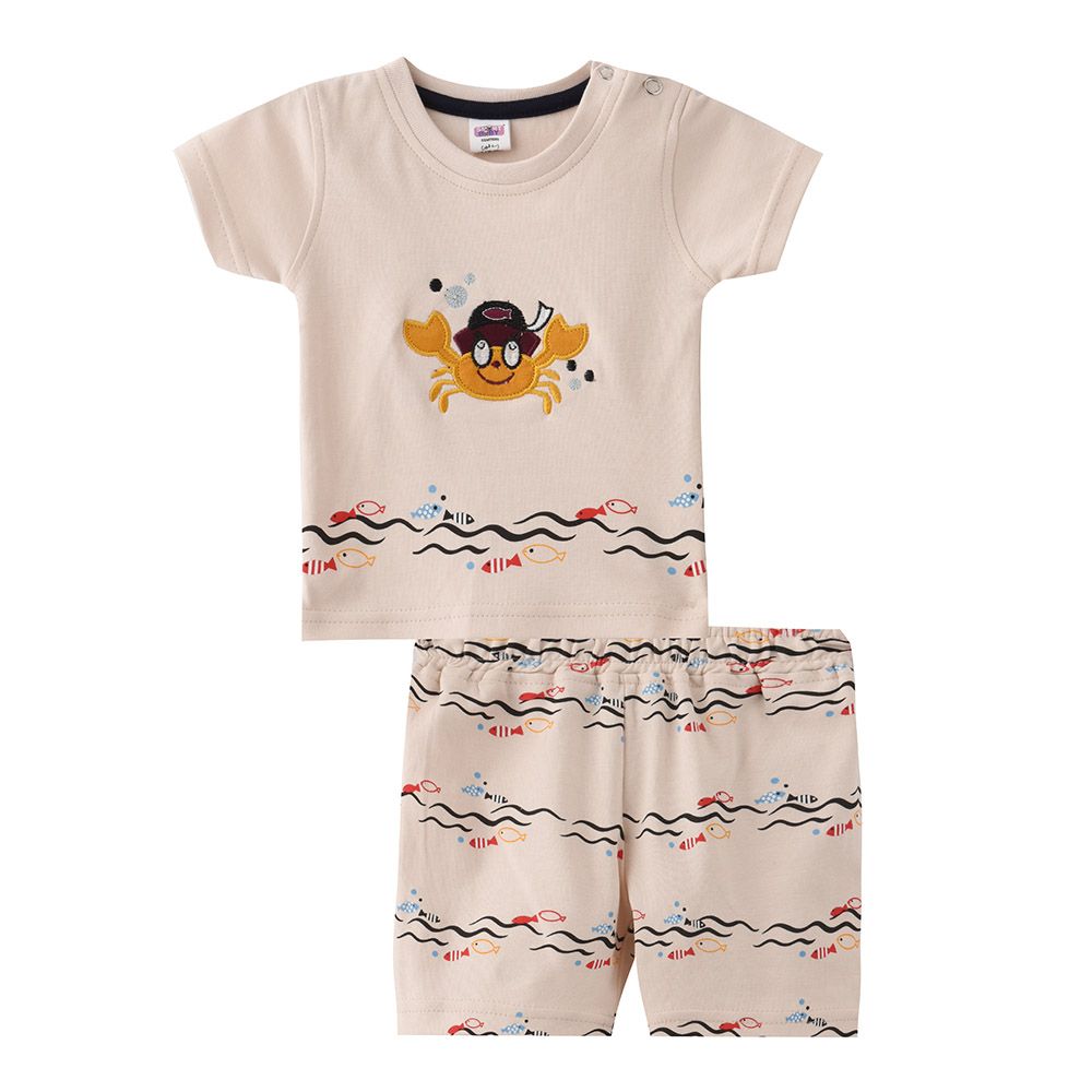 Smart Baby - 2pc-Set - Printed T-Shirt w/ Bermuda Shorts - Light Peach