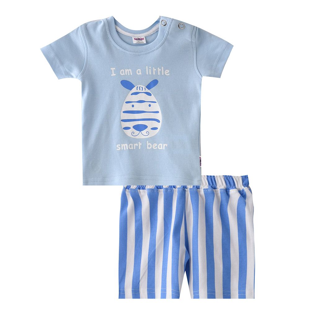 Smart Baby - 2pc-Set - T-Shirt w/ Striped Bermuda Shorts - Blue