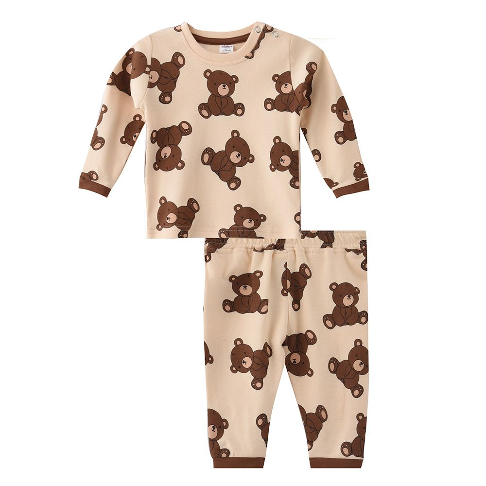 Smart Baby - 2pc-Set - Full Sleeve T-Shirt w/ Pants - Beige