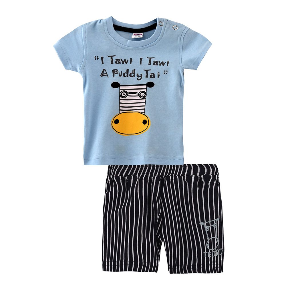 Smart Baby - 2pc-Set - Printed T-Shirt w/ Bermuda Shorts - Ice Blue