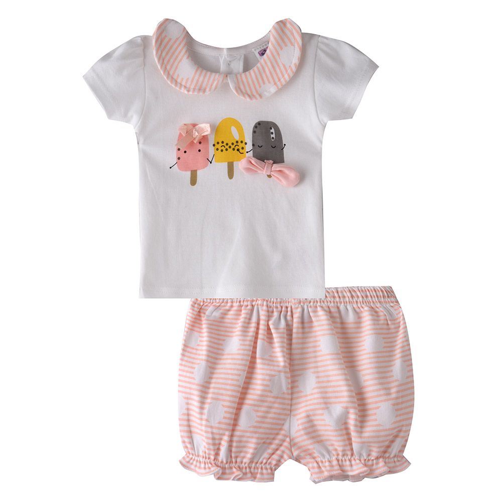 Smart Baby - 2pc-Set - Ice-Cream T-Shirt w/ Bloomer - White