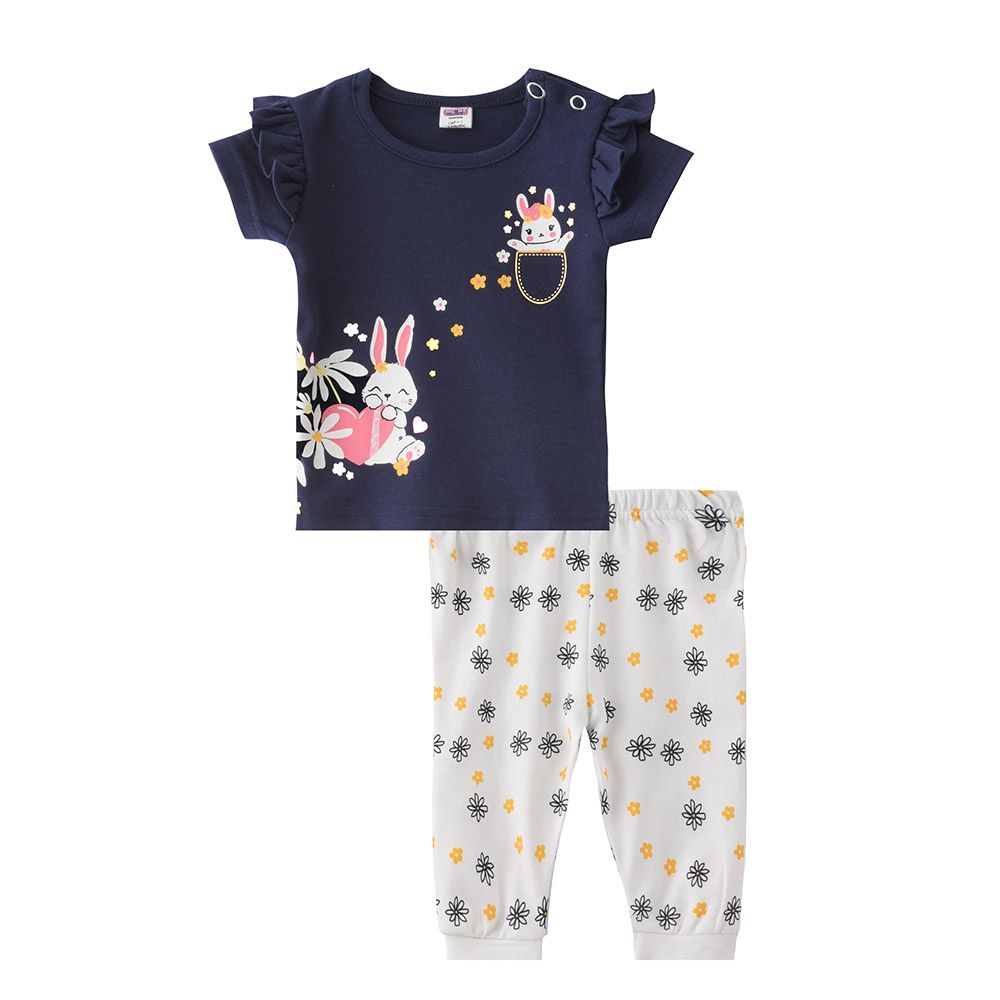 Smart Baby - 2pc-Set - Half Sleeve T-Shirt w/ Pants - Navy