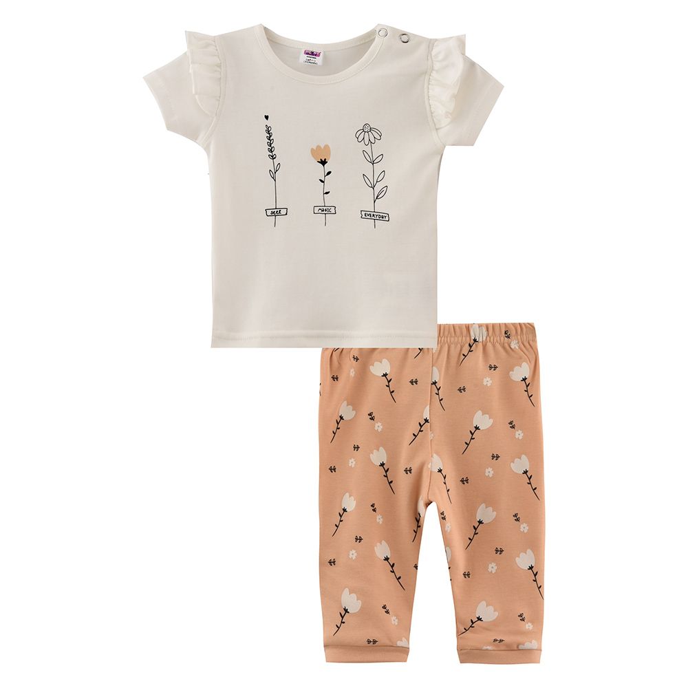 Smart Baby - 2pc-Set - Baby Girl T-Shirt w/ Pants - Off-White