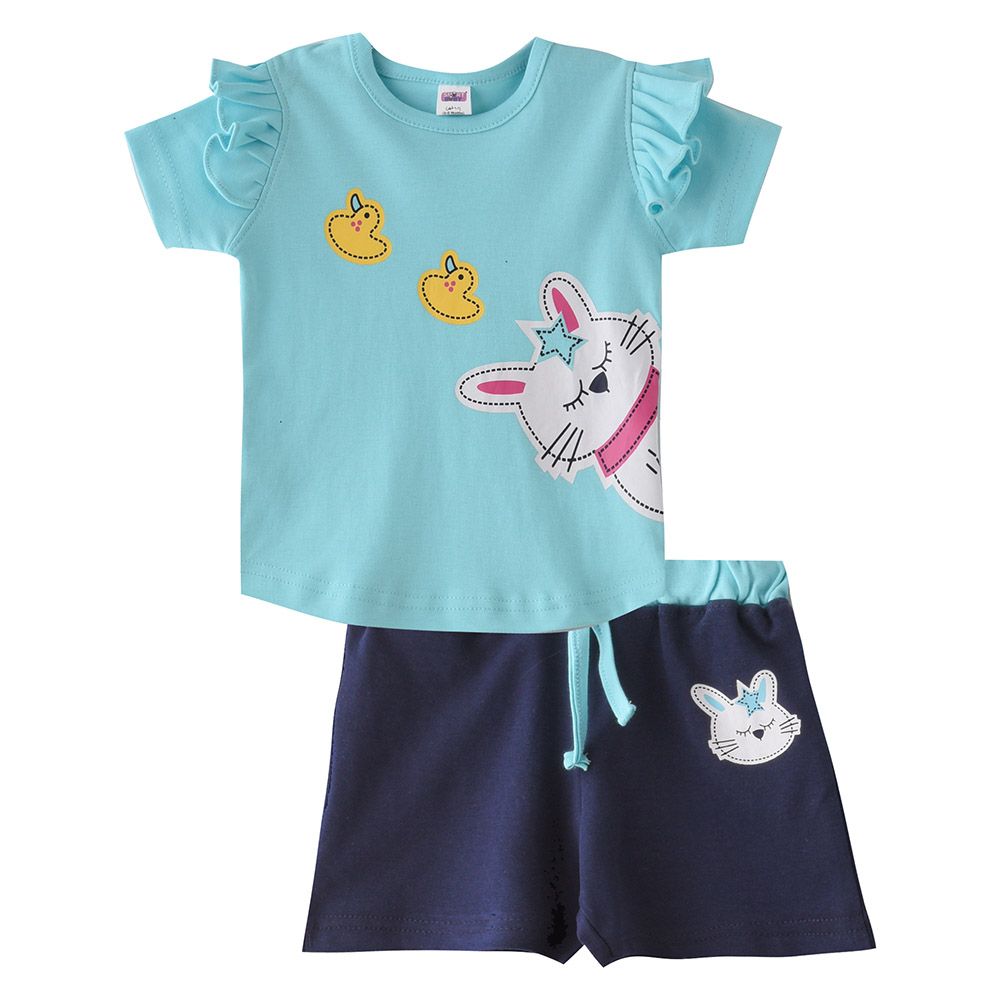 Smart Baby - 2pc-Set - Half Sleeve T-Shirt w/ Bermuda Shorts - Sky