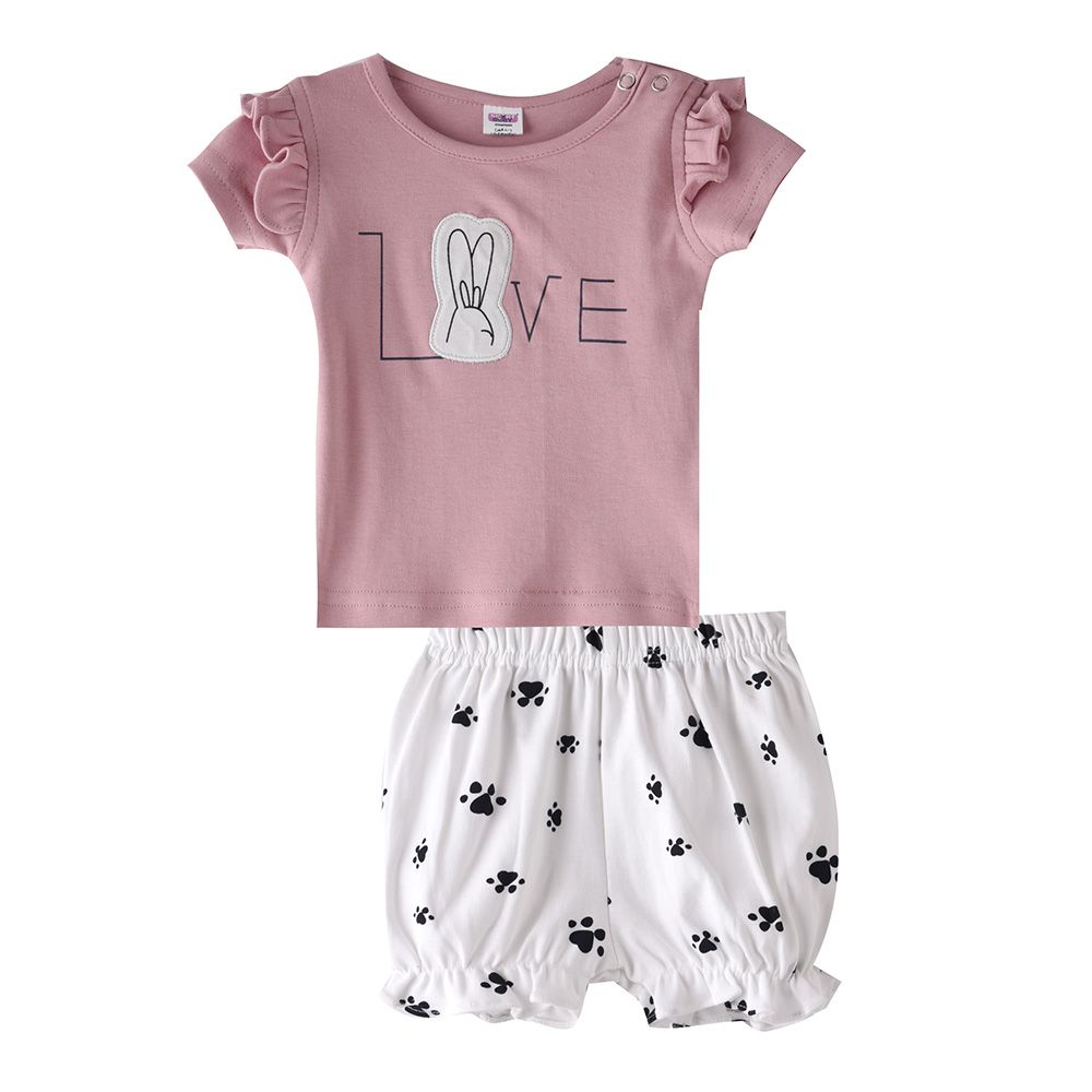 Smart Baby - 2pc-Set - Half Sleeve T-Shirt w/ Bloomer - Peach