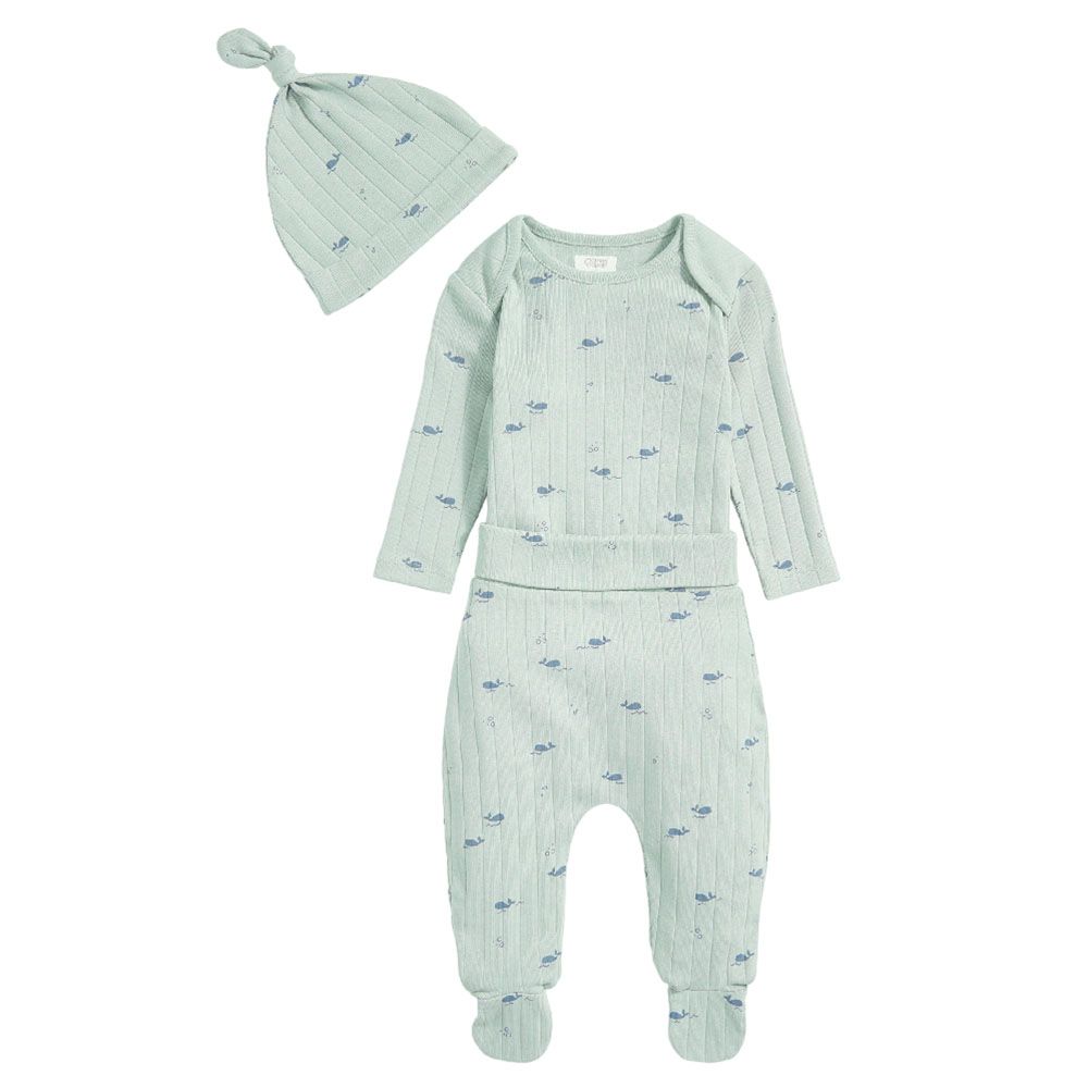 Mamas & Papas - 3pc-Set - Whale Outfit Print Set - Green