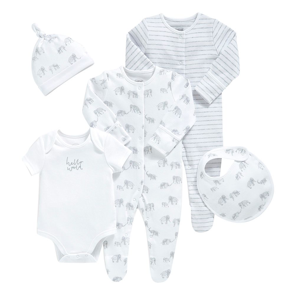 Mamas & Papas - 5pc-Set - Elephant Print Outfit - White