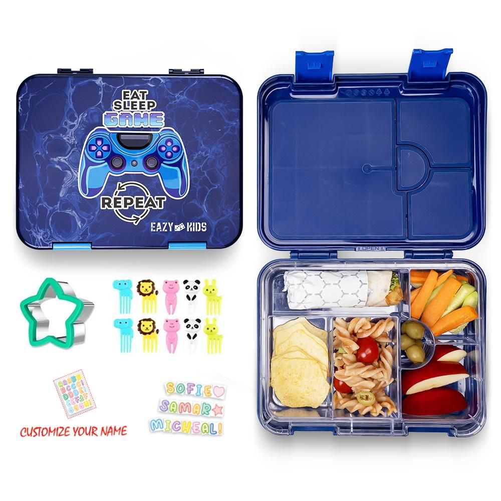 Eazy Kids - Bento Lunch Box w/ Sandwich Cutter Set - Eat Sleep Game