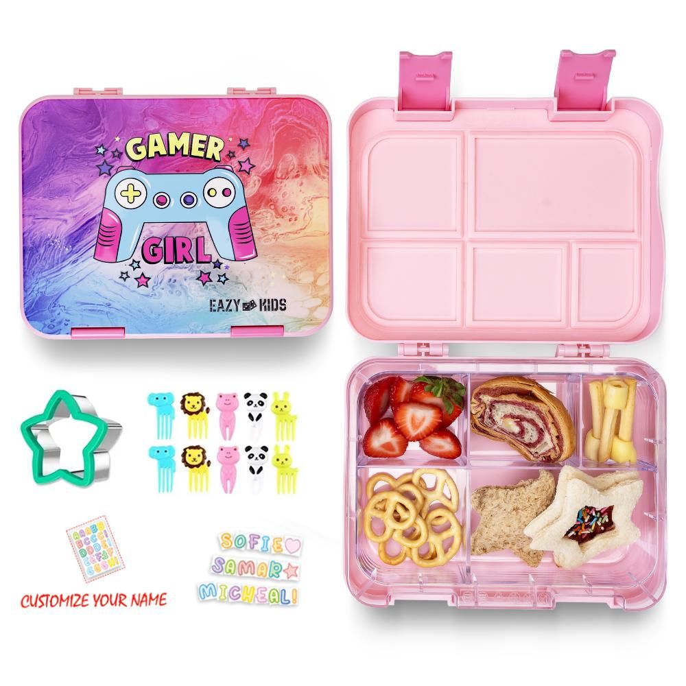 Eazy Kids - Bento Lunch Box w/ Sandwich Cutter Set - Gamer Girl