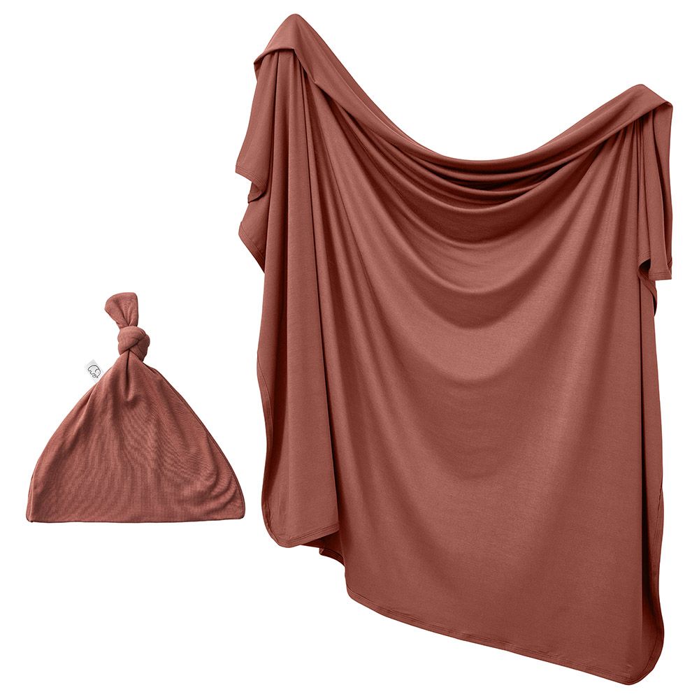 Anvi Baby - Stretchy Bamboo Spandex Swaddle & Hat - Chocolate