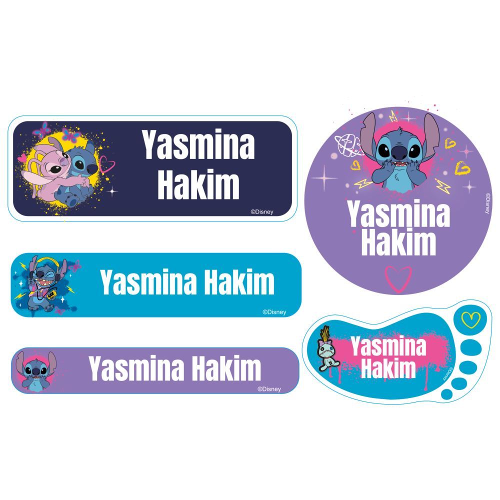 Essmak - Personalised Disney Stitch Labels - Blue/Purple - 74pcs