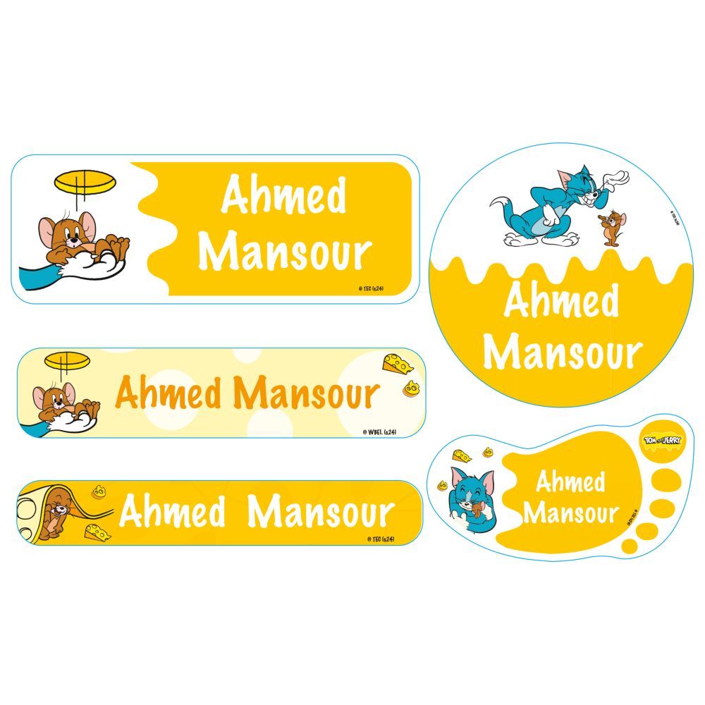 Essmak - Personalised Tom And Jerry Labels - Yellow - 74pcs