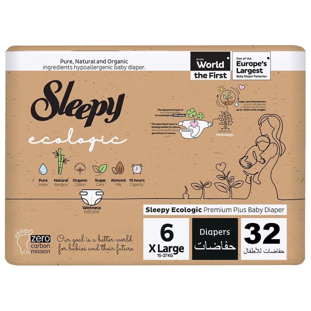 Sleepy - Ecologic Premium Taped Diapers - Size 6 - 15-27 Kg - 32 Count