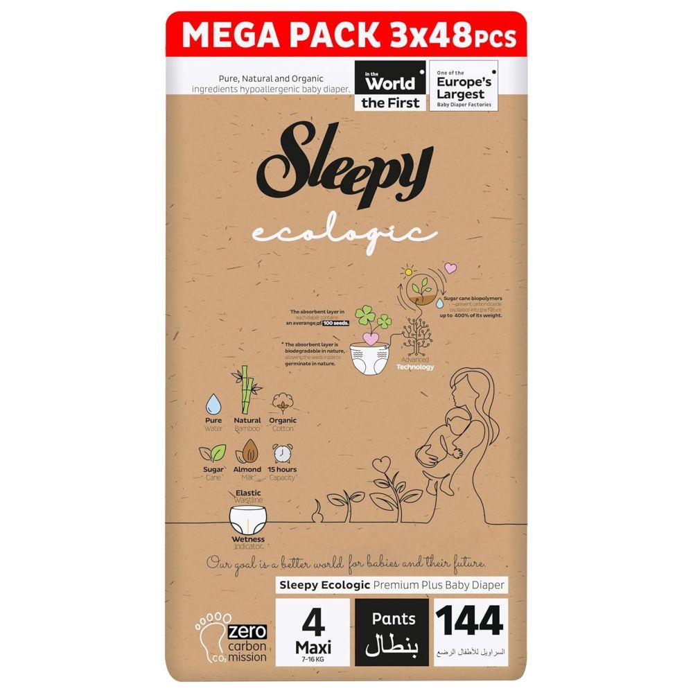 Sleepy - Ecologic Premium Diaper Pants - Size 4 - 7-16 Kg - 144 Count