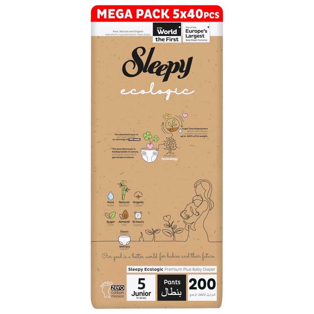 Sleepy - Ecologic Premium Diaper Pants - Size 5 - 11-20 Kg - 200 Count