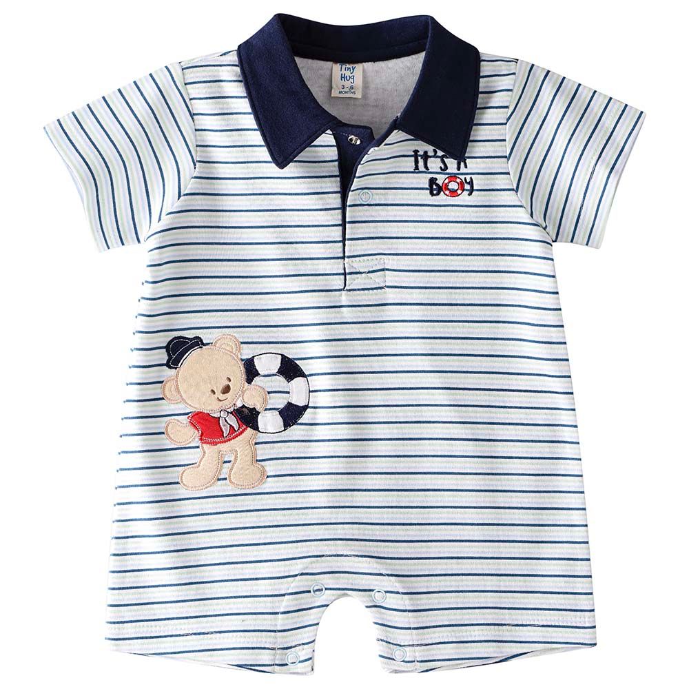 Tiny Hug - Boys Soft And Comfortable Cotton Romper - Navy/White